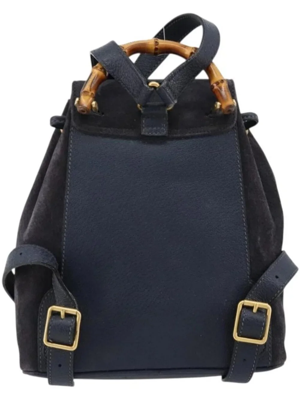 GUCCI Bamboo Backpack Suede Navy Gold 003 2034 0030 Auth
